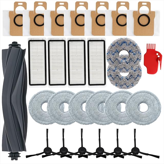 27Pcs Replacement Parts for Dreame L30 Ultra/L20 Ultra Vacuum Cleaner Accessories Kit,1 Main Brush,4 HEPA Filters,8 Mop Pads,7 Dust Bags,6 Side Brushes,1 Cleaning Brush