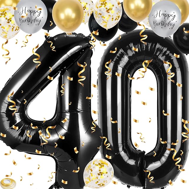 40th Birthday Decorations for Men Women, 40 inch 40 Balloon Numbers, 18 pcs 12 inch 40th Birthday Decoration Balloons for 40th Men Women Birthday Anniversary Party Decoration