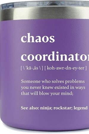 Chaos Coordinator Gifts for Women - Teacher Appreciation Gifts for Mothers Day, Nurses Week Promotion - 14oz Chaos Coordinator Tumbler Mug Purple Gift for Women Gift Baskets for Her Nurse Manager Boss