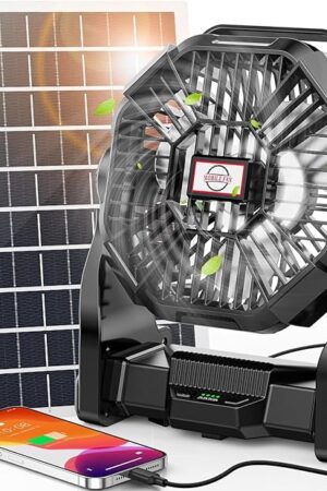 30000mAh Solar Fan with LED Lantern, 10W Solar Panel Rechargeable Battery Powered Camping Fan for Outside, 9 Inch Portable Battery Operated Hurricane Supplies for Picnic, Barbecue, Fishing, Travel
