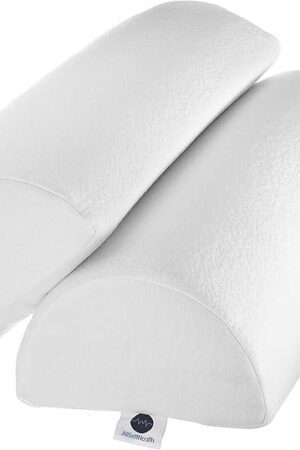 AllSett Health Half Moon Bolster Pillow for Legs, Back and Head (2 Pack) Semi Roll for Ankle and Foot Comfort with White Cotton Machine Washable Cover | Premium Memory Foam | 2 Pillow System