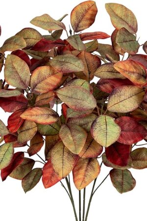 5 PCS Fall Leaves Artificial Magnolia Leaf Branches, 26" Autumn Fake Plant Stems for Vase Floral Arrangement Kitchen Table Home Fall Decoration