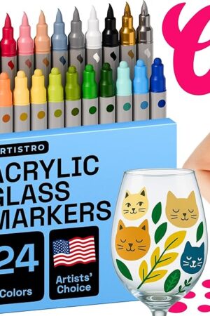 ARTISTRO 24 Wine Glass Acrylic Paint Markers - Washable Non-Toxic Dual Tip Acrylic Paint Pens for Car Window, Mirror, Ceramic