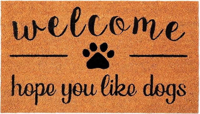 Coir Doormat, Front Doormat with Non-Slip PVC Backing, Printed Indoor Outdoor Mats for Home & Office, Spring Door Mat, Entrance Mats with Hope You Like Dogs Print, 30?x17?, Beige & Black