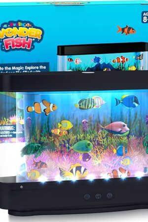 Artificial Fish Tank Virtual Ocean Toy with 2H or 6H Timer, Dimmable Lights, Mini Desk Decor, Colorful Aquarium, Motion Lamp Night Light for Kids with Moving Fish