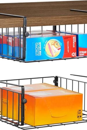 2 Pack Under Cabinet Hanging Storage Basket Under Shelf Black