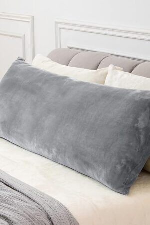 BEDELITE Body Pillow Cover with Zipper Closure, Super Soft and Cozy Fuzzy Fleece Pillowcase 20 x 54 Inches, Luxury Fluffy Plush Long Body Pillow Pillowcase for All Seasons(Gray)
