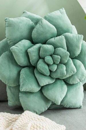 3D Plant Pillow 13.8'' Cute Flower Throw Pillow Green Plant Shaped Decor Soft Unique Plush Decorative Pillow Throw Cushions for Bedroom Home Decorations