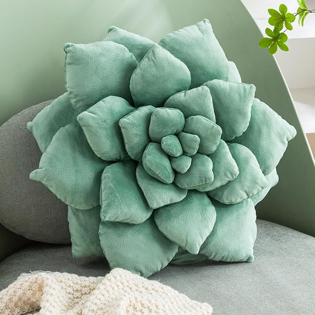 3D Plant Pillow 13.8'' Cute Flower Throw Pillow Green Plant Shaped Decor Soft Unique Plush Decorative Pillow Throw Cushions for Bedroom Home Decorations