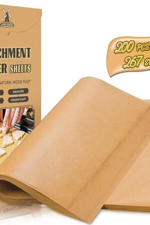200 Pcs Parchment Paper Sheets, 12 x 16 Inch, Precut Non-Stick Parchment Sheets for Baking, Cooking, Grilling, Air Fryer and Steaming - Unbleached, Fit for Half Sheet Pans