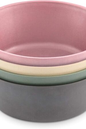 WeeSprout Bamboo Kids Bowls, Set of Four 10 oz Kid-Sized Dinnerware, Cereal, Leftovers & Snack Bowl, Dishwasher Safe (Pink, Green, Gray, & Beige)