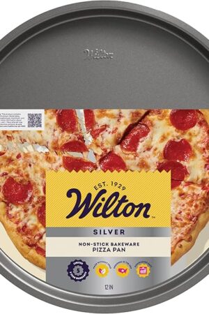 Wilton Silver Non Stick Pizza Pan, Round Steel Bakeware for Crispy Crust Pizza, Flatbreads, and Giant Cookies,Made without PFAs, Durable Steel, 12 Inch