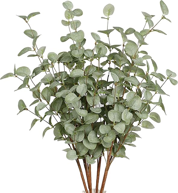 6 Pcs 27" Eucalyptus Stems Greenery Stems Eucalyptus Leaf Spray in Green Silk Plastic Plants Floral Artificial Plants for Home Party Wedding Decoration