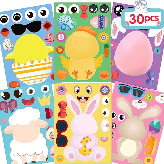 The Joy Bang 30 Sheets Easter Stickers for Kids, Easter Crafts, Easter Games Make Your Own Easter Egg Bunny Face Stickers DIY, Easter Activities for Family Schools Classroom, Party Supplies Favors