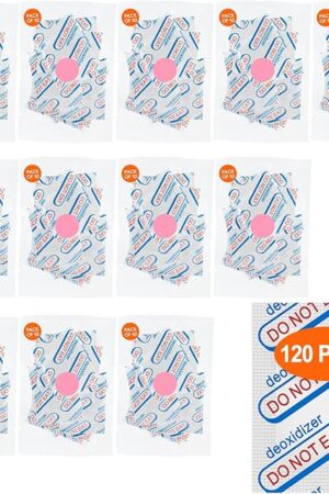 120 Packs 500CC Food Grade Oxygen Absorbers (10 Pack in Individual Vacuum Bag ) , Oxygen Absorbers For Long Term Food Storage with Oxygen Indicator , Works in Mylar Bags, Mason Jars, and Vacuum Bags