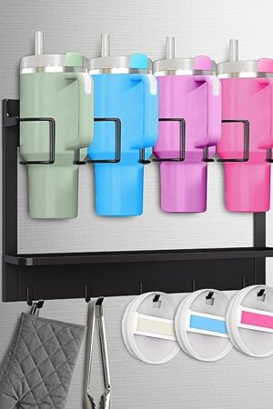 Water Bottle Organizer for Stanley Cup Accessories 20/30/40 oz, Fridge Magnetic and Wall Mount Tumbler Holder Organizer, Kitchen Water Bottle Storage Rack (Black)