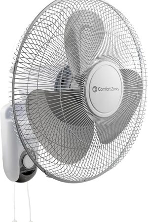Comfort Zone Oscillating Wall Mount Fan with Adjustable Tilt, 16 inch, 3 Speed, Metal Grille, 90 Degree Oscillation, Airflow 14.07 ft/sec, Ideal for Home, Bedroom, Gym & Office, CZ16W