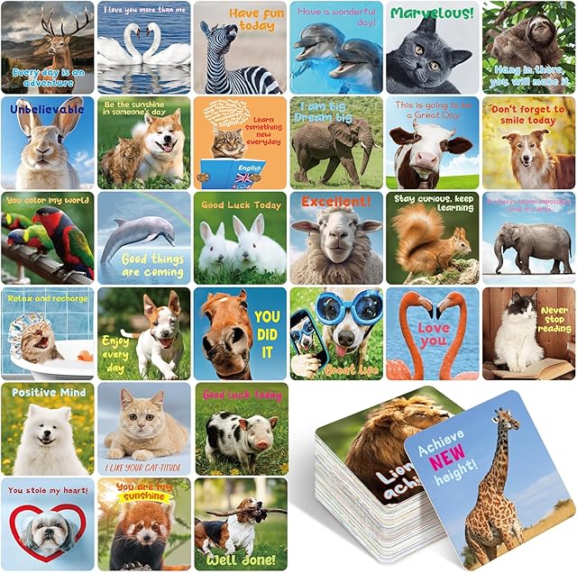 ceiba tree 80PCS Motivational Lunch Box Notes for Kids Cute Animals Design Inspirational Lunchbox Cards Lunch Box Notes for Boys Girls Teens from Mum School Gifts
