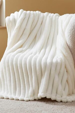 Bedsure White Soft Blanket for Couch - Super Soft Cozy Throw Blankets for Women, Cute Small Fleece Throws for Girls, 50x60 Inches, Wider Striped Design