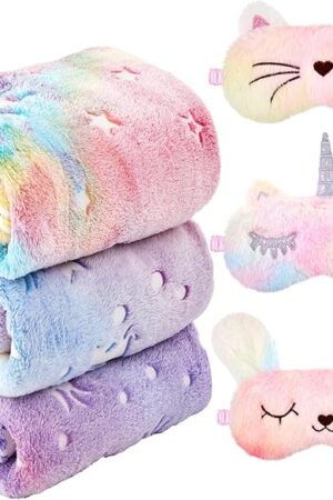 6 Pcs Unicorn Blanket Plush Eye Mask Covers