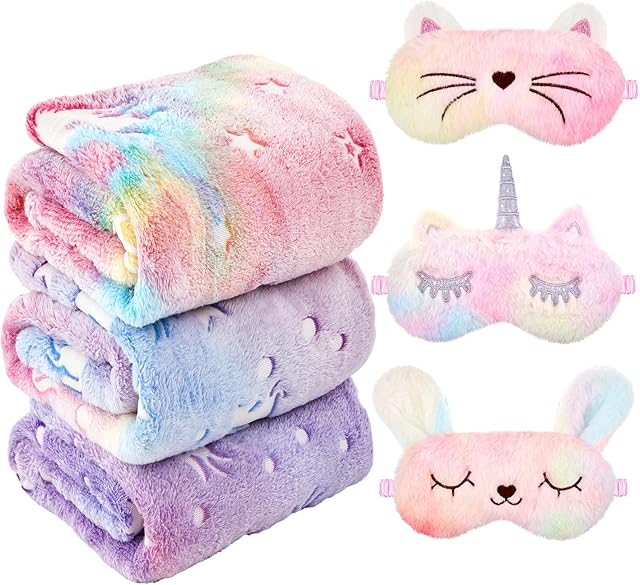 6 Pcs Unicorn Blanket Plush Eye Mask Covers