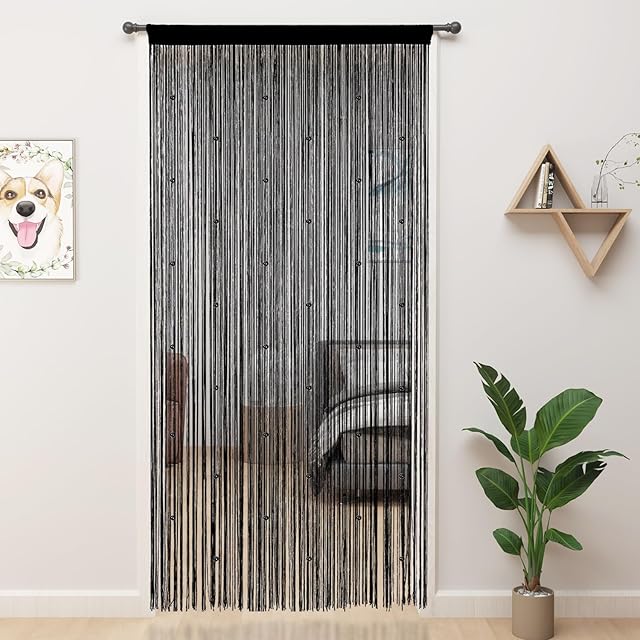 YIIBAII Beaded Curtain Beaded Curtains for Doorways Crystals Suitable for Interior Hanging Decoration and Partitions Closet Curtains (39"x79", Black)