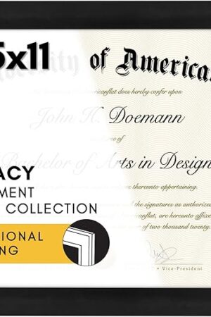 Americanflat 8.5x11 Diploma Frame with Shatter-Resistant Glass - Document Frames with Engineered Wood - Legacy Collection - Certificate Frame for Tabletop and Wall Display - Black
