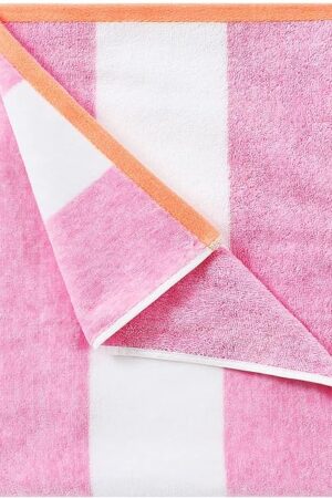 Cotton Oversized Beach Towel - Large 70 x 35 Inch Pool Towel, Rose Red Striped Quick Dry Swimming Cabana Towel