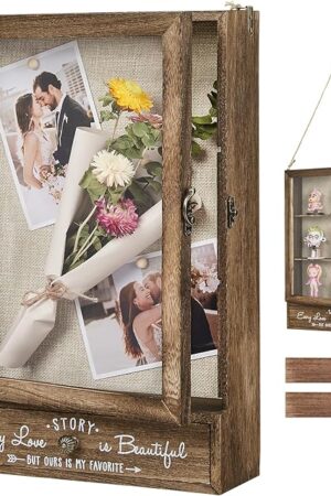 AW BRIDAL 11X16 Large Shadow Box Picture Frames Deep Shadow Boxes Display Cases with Removable Shelves and Drawers, Brown Wooden Memory Boxes for Keepsakes with Slot Christmas Decorations Gifts