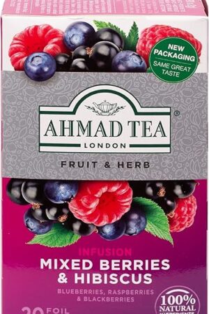 Ahmad Tea Herbal Tea, Mixed Berries & Hibiscus Teabags, 20 ct (Pack of 1) - Decaffeinated & Sugar-Free
