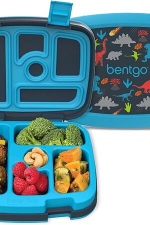 Bentgo Kids Prints Leak-Proof, 5-Compartment Bento-Style Kids Lunch Box - Ideal Portion Sizes for Ages 3-7, Durable, Drop-Proof, Dishwasher Safe, & PFAS & BPA-Free Materials (Dinosaur)