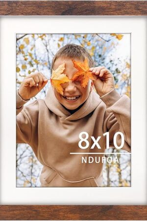 8x10 Picture Frame, Display Photos 6x8 with Mat or 8x10 without Mat, Poster Frame for Wall and Tabletop, Brown