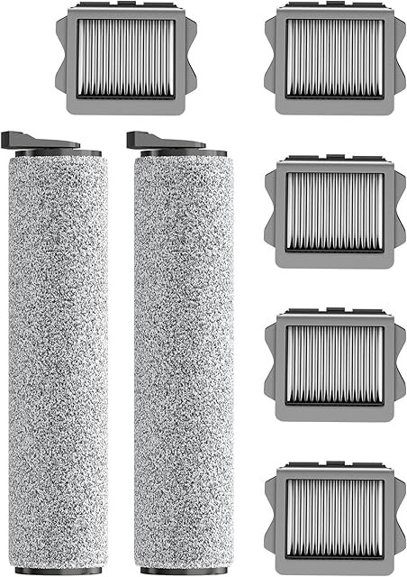Vacuum Mop Replacement Parts Compatible with Tineco Roller Brush Replacement, Suitable with Ifloor 3 Series, Floor One S3 Series, Ifloor 5 Breeze Cleaner, Set Includes 2 Roller Brushes and 5 Filters
