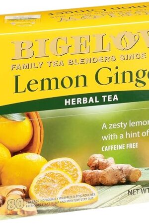 Bigelow Lemon Ginger, 80 Count Box (Pack of 1) Caffeine Free Herbal Tea , 80 Tea Bags Total
