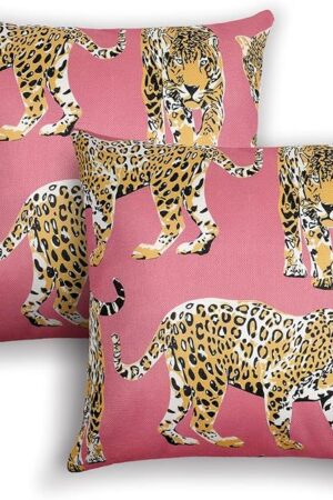 Buryeah 2 Pcs Leopard Preppy Throw Pillow Covers 18 x 18 Inch Hot Pink Trendy Cheetah Print Tiger Couch Pillow Covers Fun Funky Preppy Room Decor for Couch Living Room Bedroom Decor