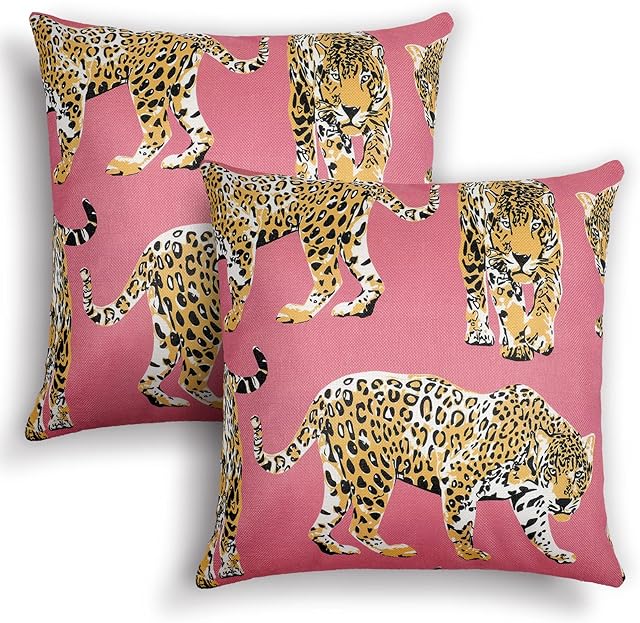 Buryeah 2 Pcs Leopard Preppy Throw Pillow Covers 18 x 18 Inch Hot Pink Trendy Cheetah Print Tiger Couch Pillow Covers Fun Funky Preppy Room Decor for Couch Living Room Bedroom Decor