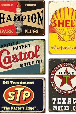 Vintage Metal Tin Signs Retro Garage Signs For Men Wall Decorations Old Car Shop Posters Oil And Gas Station Sign Man Cave Decor 5 Pces 8×12 Inch