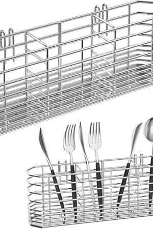 304 Stainless Steel Utensil Holder, Dish Drying Rack, kitchen Utensil Organizer, Knife and Fork Drainage Rack, Kitchen Drainage Basket Accessories, With Hooks, Rust Proof, Color-Silver