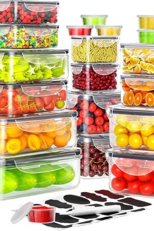 40 PCS Food Storage Containers with Lids Airtight (20 Containers & 20 Lids), Plastic Storage Meal Prep Container-Stackable 100% Leakproof & Microwave Organization and Storage Sets, Lunch Containers