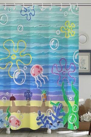 Cute Beach Ocean Shower Curtain,Sea Ocean Anime Bathroom Curtain,Funny Cute Waterproof Fabric Shower Curtains for Bathroom,72x72 Inches