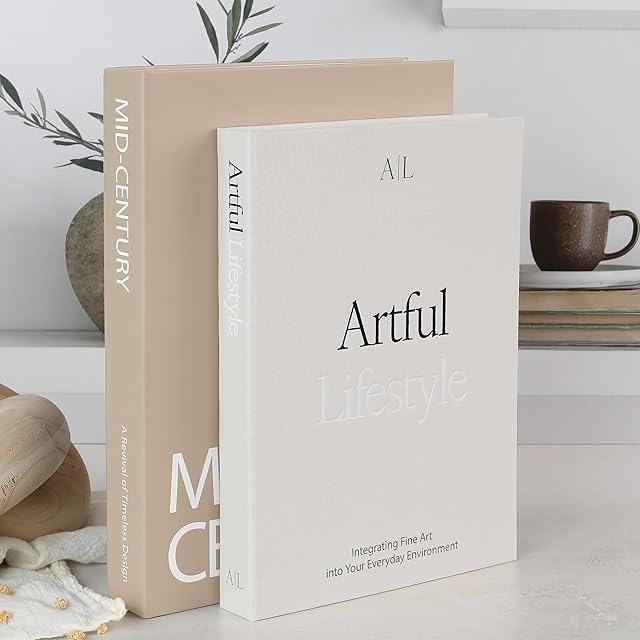 Aesthetic Decorative Books - Set of 2 Stylish Boxes Enhance Your Coffee Table, Bookshelf or Mantle Decor - Beautiful Fake/Faux Books for Modern Home Decoration, Photo Storage and as a Keepsake Box