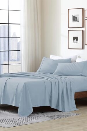 Cathay Home Essentials Microfiber Bedding Sheet Set Blue Fog Queen