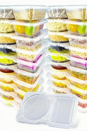 20Pack Reusable Snack Containers with Lids, Double Compartment Condiment Containers for Lunch, Sauce, Mini Easy Take Out and Storage