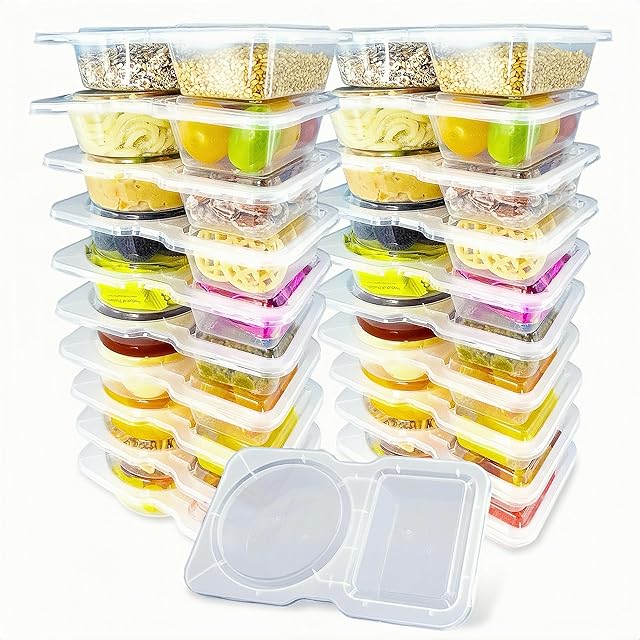 20Pack Reusable Snack Containers with Lids, Double Compartment Condiment Containers for Lunch, Sauce, Mini Easy Take Out and Storage