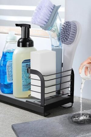 Wipe-Free Sink Organizer with Drying Stone, Instant Dry Sink Caddy Organizers, Kitchen Sponge Soap Holder Dispenser, Countertop Fast Drying Counter Tray Rack