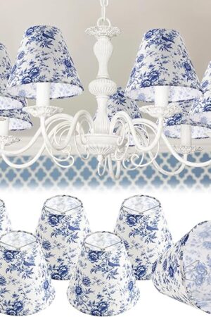 VIHOSE 6 Pcs Chandelier Shades Small Chinoiserie Lamp Shade French Countryside Toile Clip Bulbs Lampshade 3 x 6 x 5 Inch Lamp Chimney Cover for Chandelier Farmhouse Room Decor(Vintage Blue,Floral)