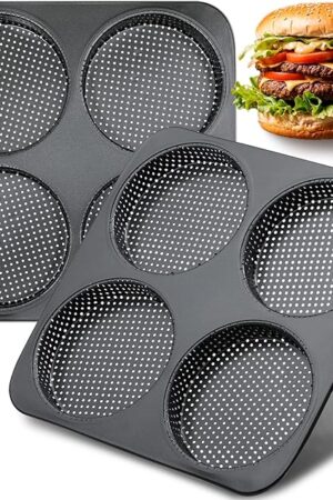 Webake 5" Large Hamburger Bun Pan, Nonstick Bun Pans for Baking, Heavy Gauge Carbon Steel, Homemade Burger Set of 2