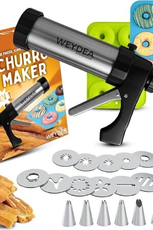 Churro Maker Machine & Cookie Press 4in1 Manual Churros Maker with Nozzles, Jerky Gun, Piping Kit, Cookie Press Gun, Make Churros, Cookies, Donuts, Baking Accessories Included (churreras para churros)