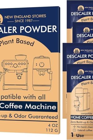 Descaling Powder Solution (4 Uses) Removes Scale and Build-Up, Automatic Coffee Pots & Makers & Espresso Machines Descaler, Compatible with Keurig Breville Nespresso Delonghi Ninja