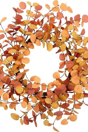 18 Inch Eucalyptus Leaves Fall Wreath - Artificial Autumn Farmhouse Wreath for Front Door, Home Wall and Window Decorations
